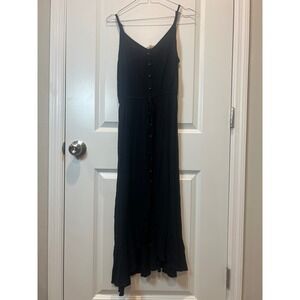 Rewind Black Button Front Tie Waist Maxi Dress Size L